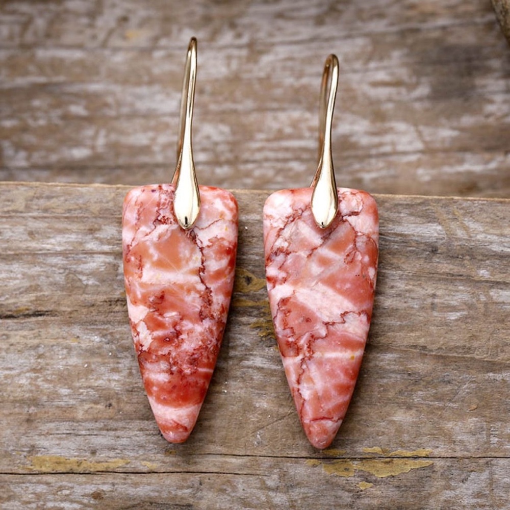 Pink Natural Stone Geometric Shape Earrings